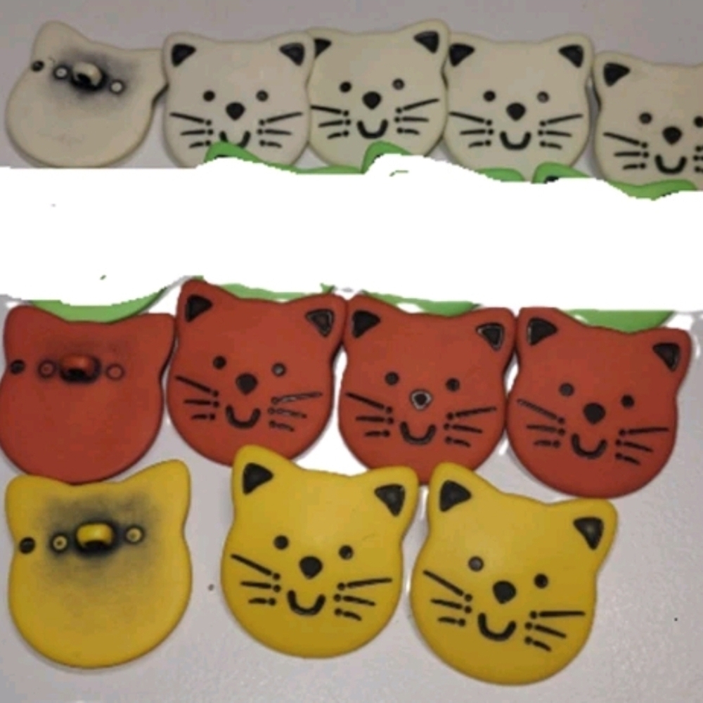 Cat Kid's Buttons. Yellow Red White  LOT Of 12